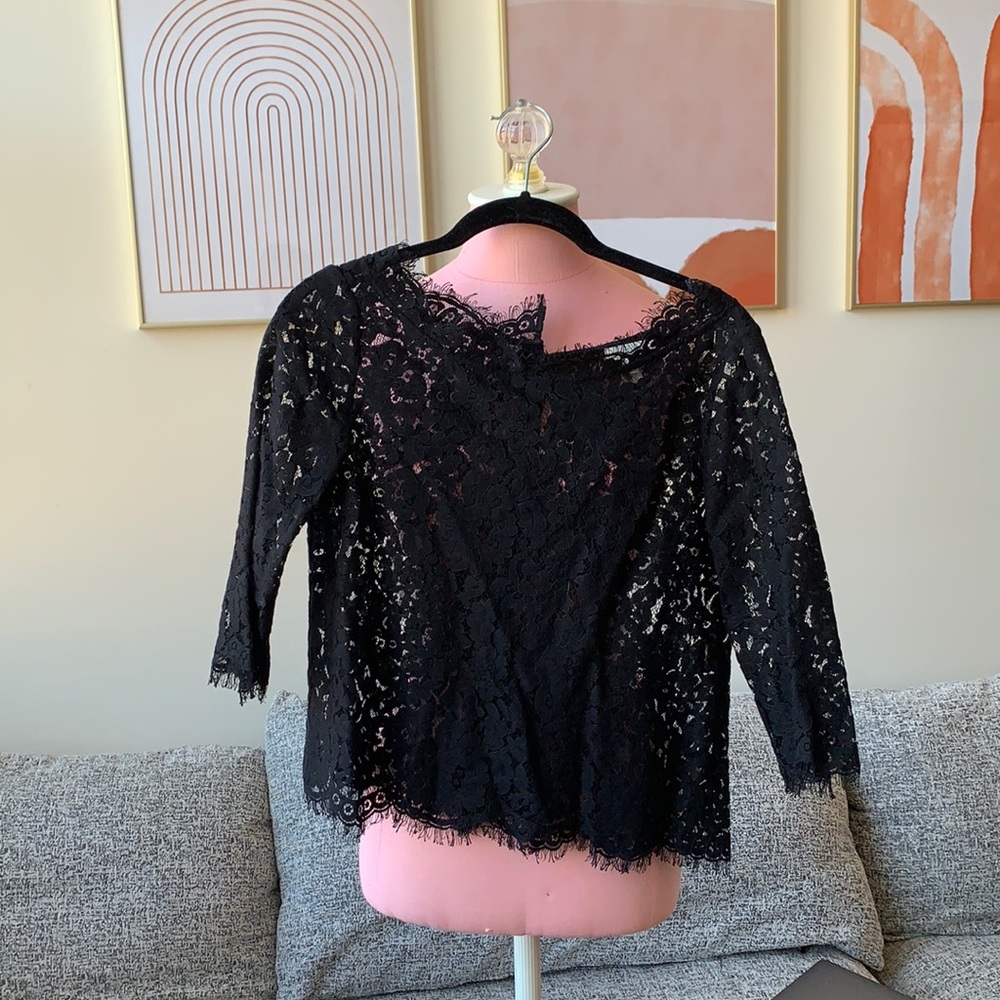 Joie black lace button up top